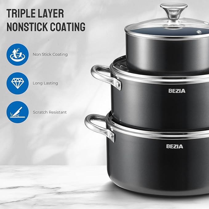 Induction Cookware Set 6-Piece, Stackable Kitchen Cooking Pots Set, 6qt 4.8qt...