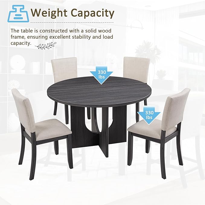 KEIKI 5-Piece Standard Height Dining Table Set with Round Table and 4 Upholst...