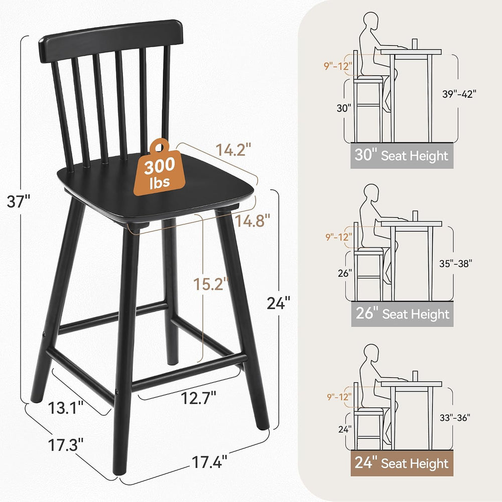 LUE BONA Windsor Wooden Bar Stools Set of 3 for Kitchen Island, Farmhouse 24 ...