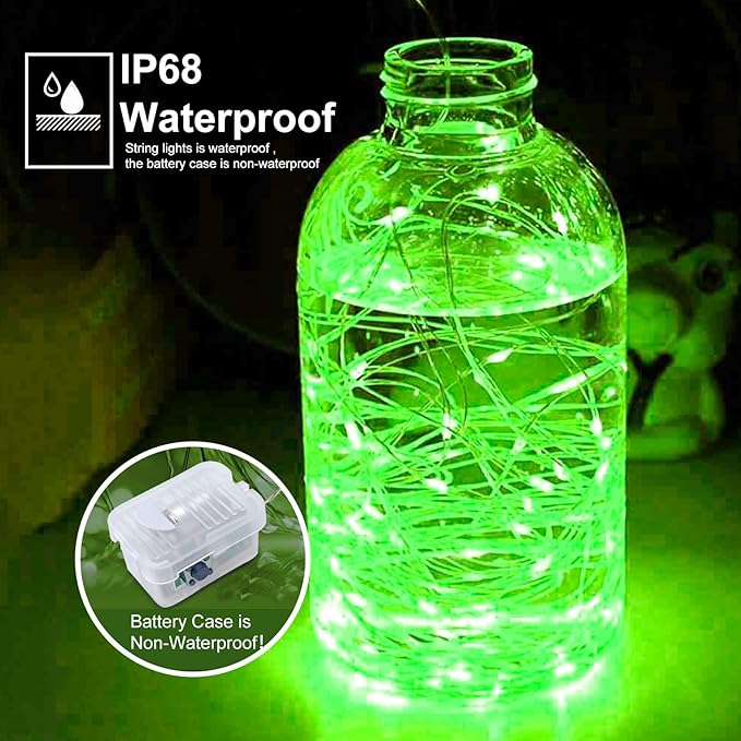 pozzolanas 50 Pack Green Battery Operated String Lights - 7ft Waterproof Fair...