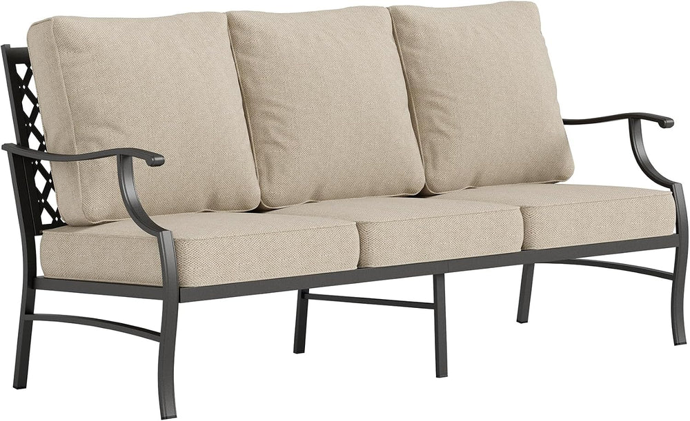 SUNSHINE VALLEY, 3-Seat Outdoor Patio Sofa, Metal Frame, Beige