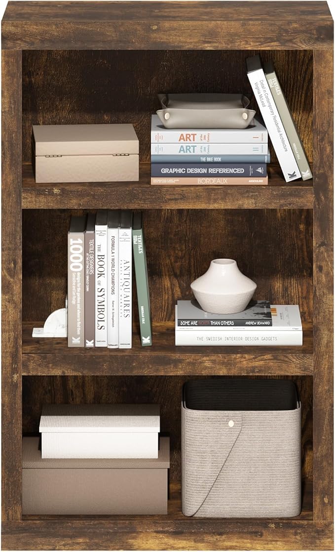 Furinno Rail 3-Tier Open Shelf Bookcase with Classic Style Edges, Amber Pine