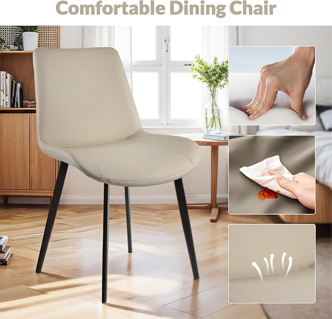 Dining Chairs, Modern PU Leather Dining Room Chair with Sturdy Metal Legs, Up...