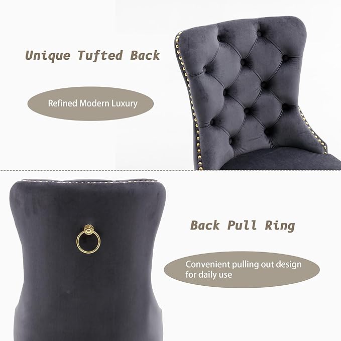 KCC Velvet Dining Chairs Set of 4, Upholstered High-end Tufted Dining Chair w...