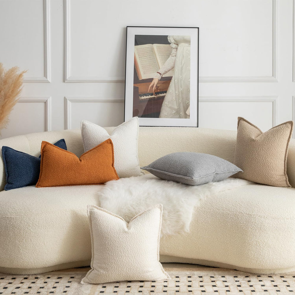 MANDIOO Pack of 2 Decorative Throw Pillow Covers Accent Solid Woven Textured ...