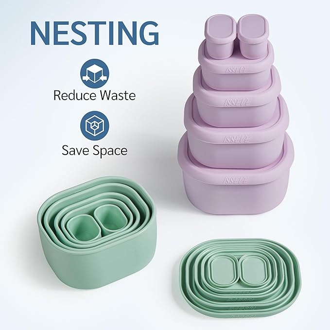 ISSEVE 12Pcs/Set Nesting Silicone Food Storage Containers