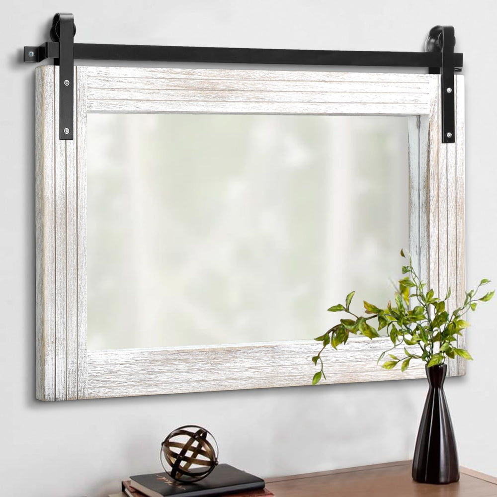 AAZZKANG Large Barn Door Mirror with Wood Framed Rectangle Mirrors for Wall B...