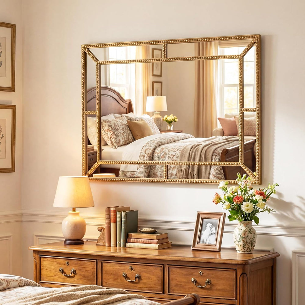 Tangkula 36" x 24" Gold Rectangle Wall Mirror, Decorative Mirror wi...