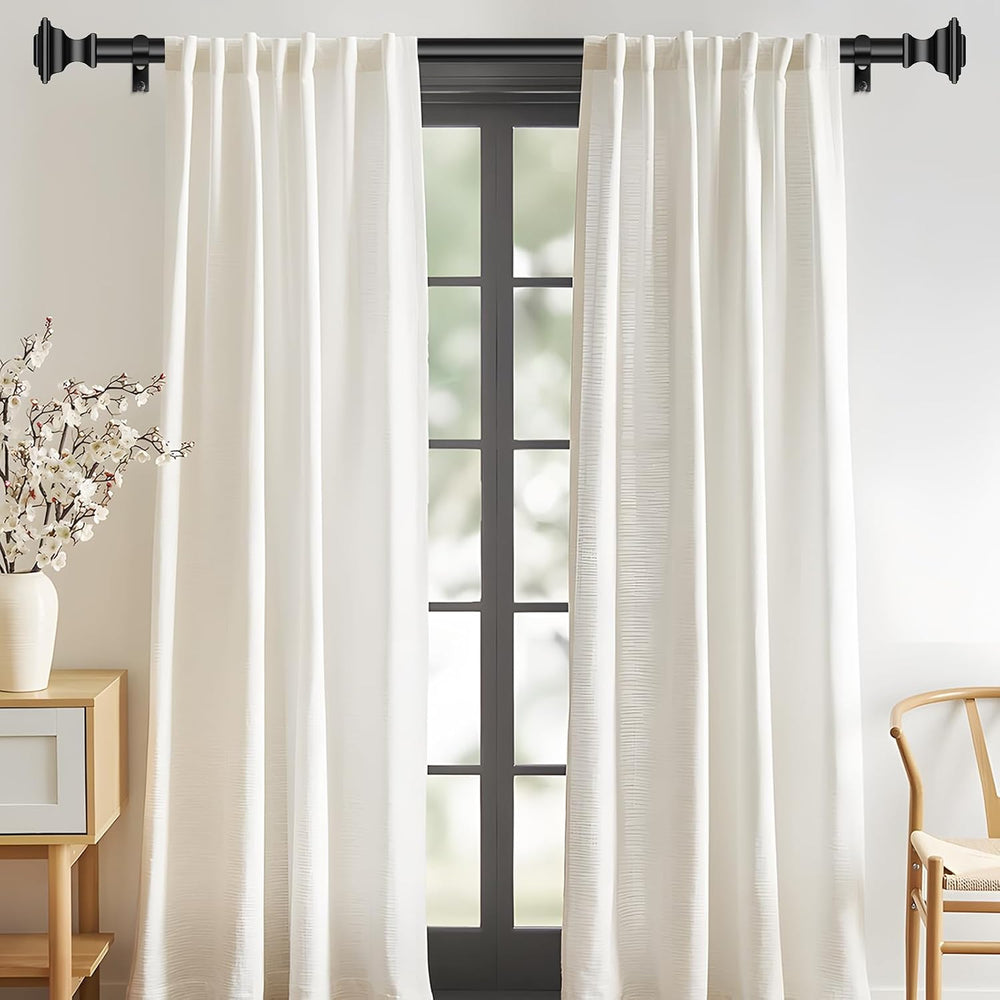 Curtain Rod 36-124 Inch, 1Inch Adjustable Square Black Curtain Rod