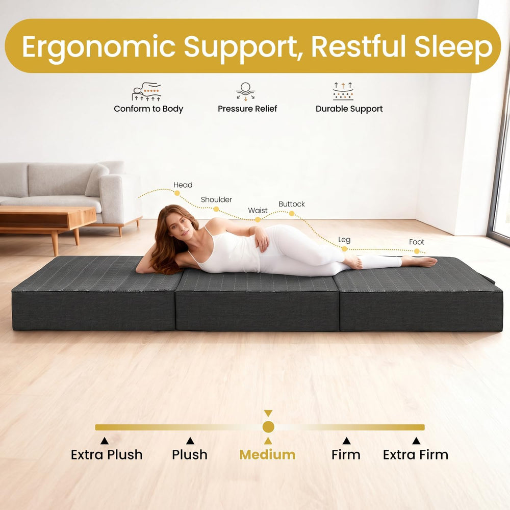 Tri Folding Mattress Full Size - 6 Inch Dual-Layer Memory Foam Foldable Mattr...