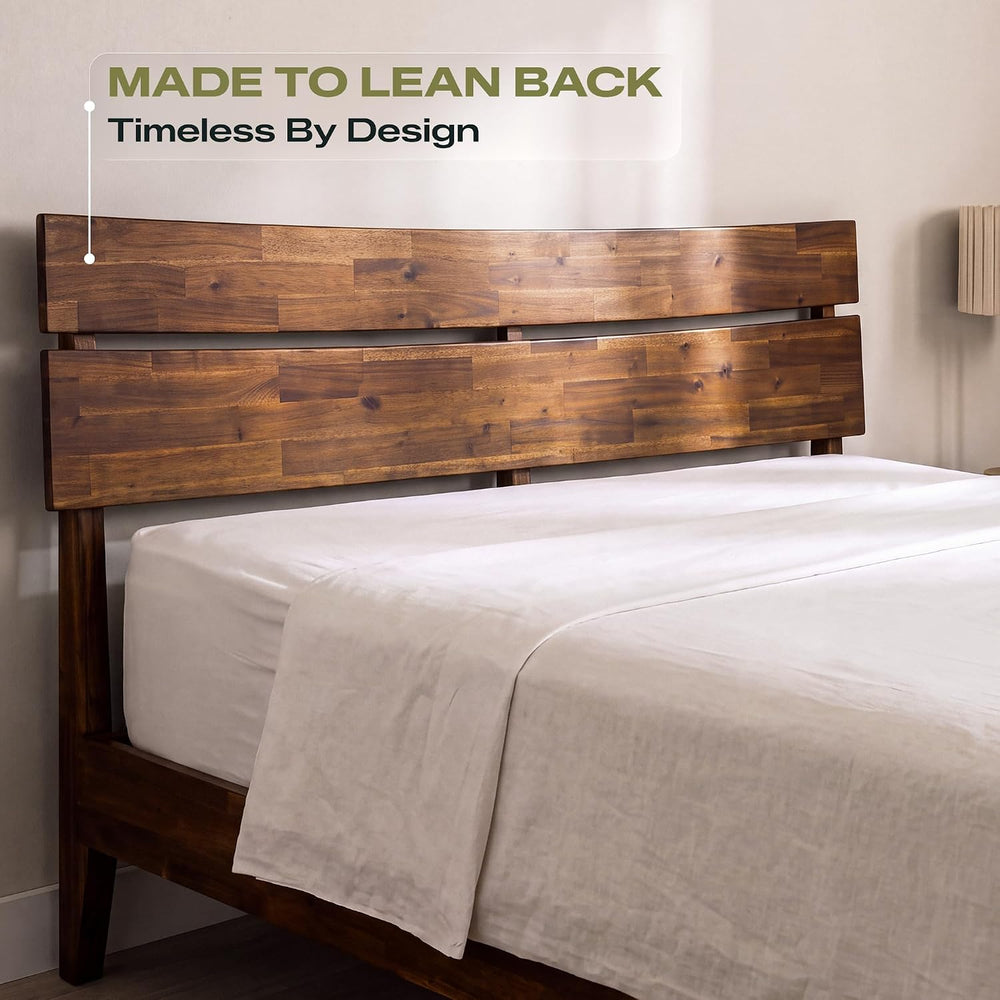 Aurora Acacia Solid Wood Queen Platform Bed Frame with Headboard, Walnut