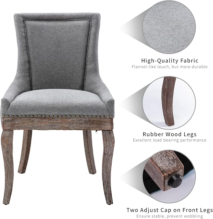 Gray Dining Chairs Set of 4, Kitchen & Dining Room Chairs, Fabric Upholst...