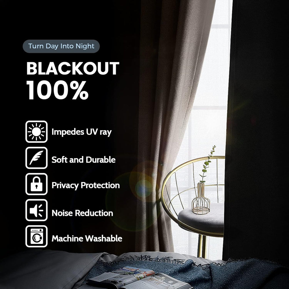 SimpleHome Cream 100% Blackout Curtains Room Darkening Living Room 63 Inch