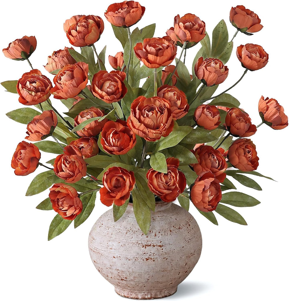 6 Pcs 27" Artificial Fall Peony Silk Flower Stems for Vase Decor(Orange)
