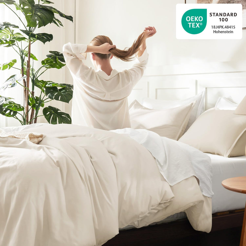 Litanika Comforter Full Size Beige, 3 Pieces Lightweight Solid Bed Set