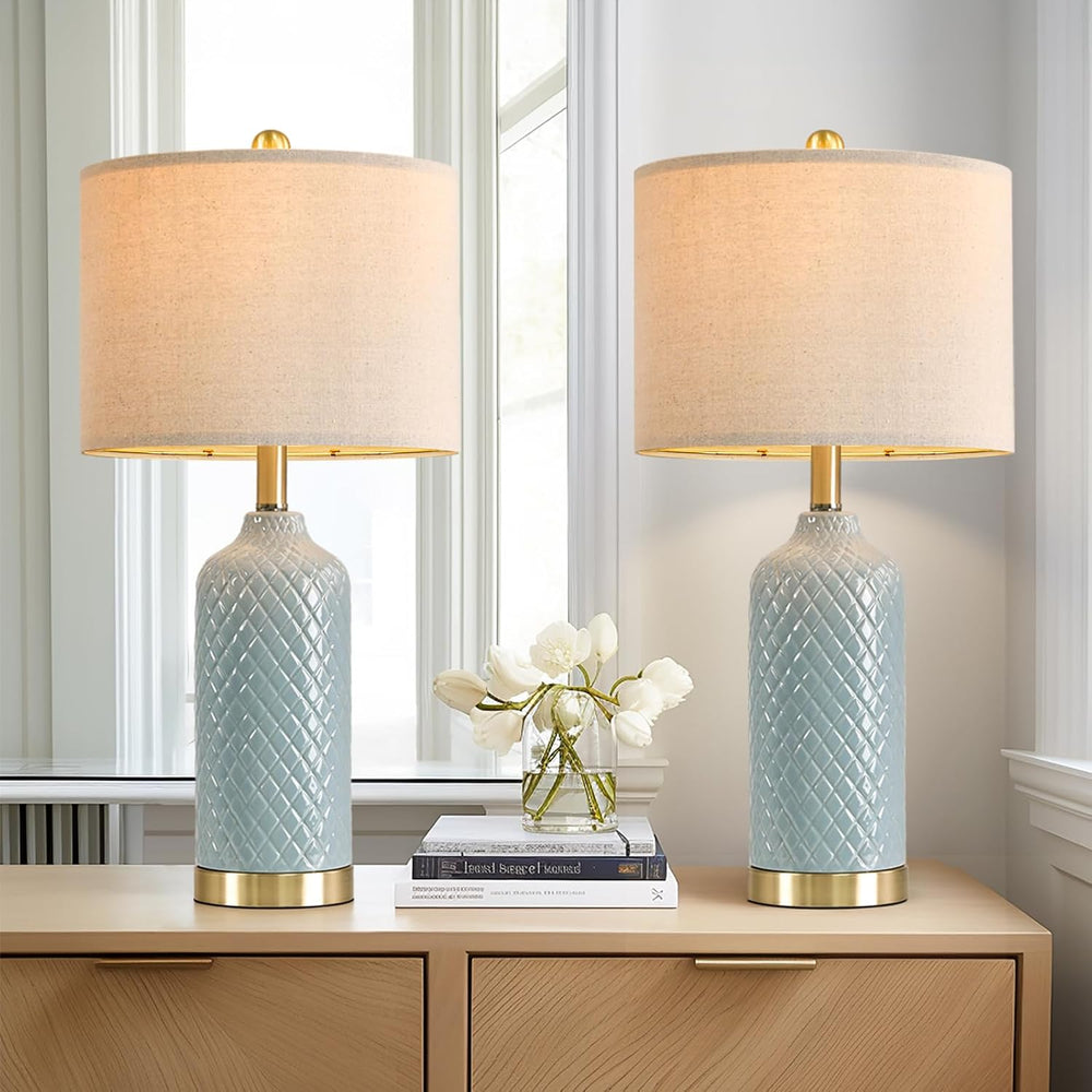 24.25" Modern Ceramic Blue Table Lamps Set of 2 for Living Room Bedroom