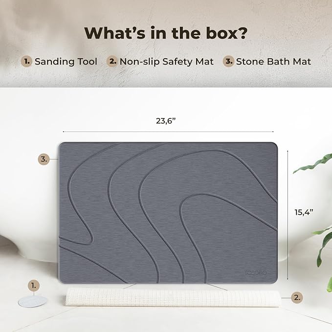 TOSORO - Stone Bath Mat Diatomaceous Earth Shower Mat Non-Slip Super Absorbent