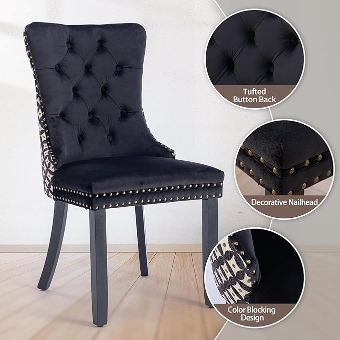 Velvet Dining Chairs Set of 2, High-end Tufted Upholstered Dining Chair with ...