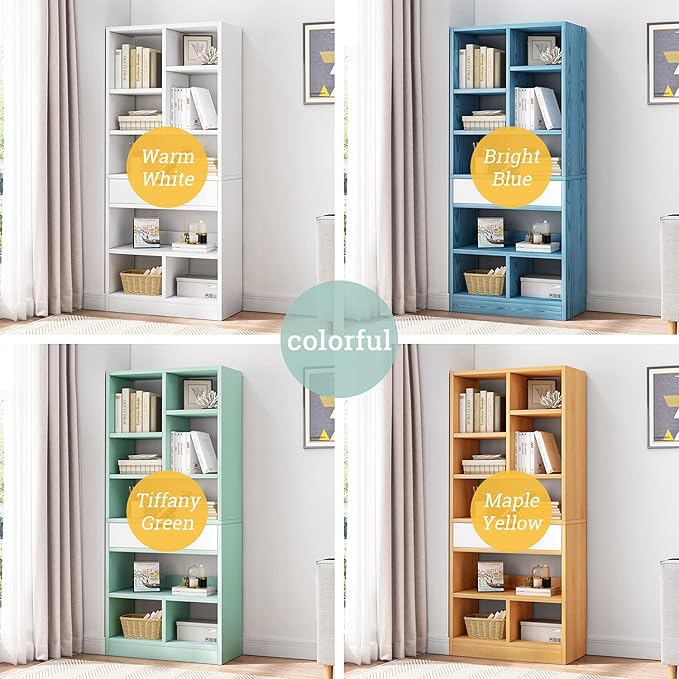 IOTXY Wooden Open Shelf Bookcase - 51 Inches Height Freestanding Display Stor...