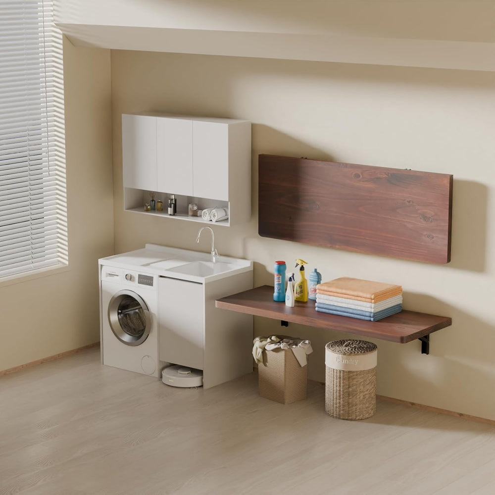 IAE Wall Mounted Folding Table with Pine Wood,36" x 14" Floating Wa...