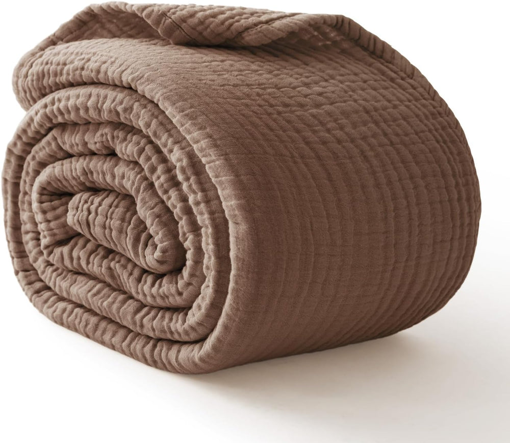 100% Cotton Muslin Blanket for Adults, 6-Layer Large Throw, 50x70, Brown