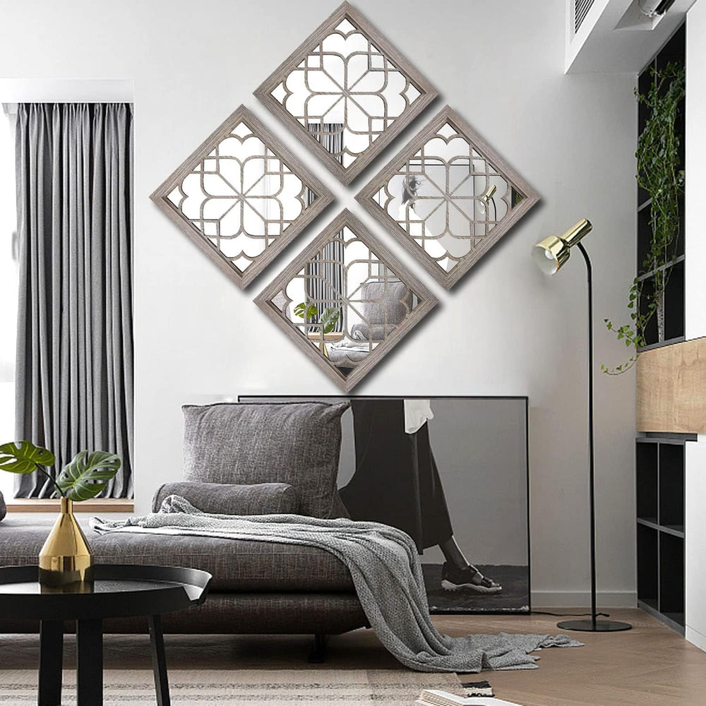 Wocred Set of 4 Mirrors Square Wall Mirror,Gorgeous Rustic Farmhouse Accent M...