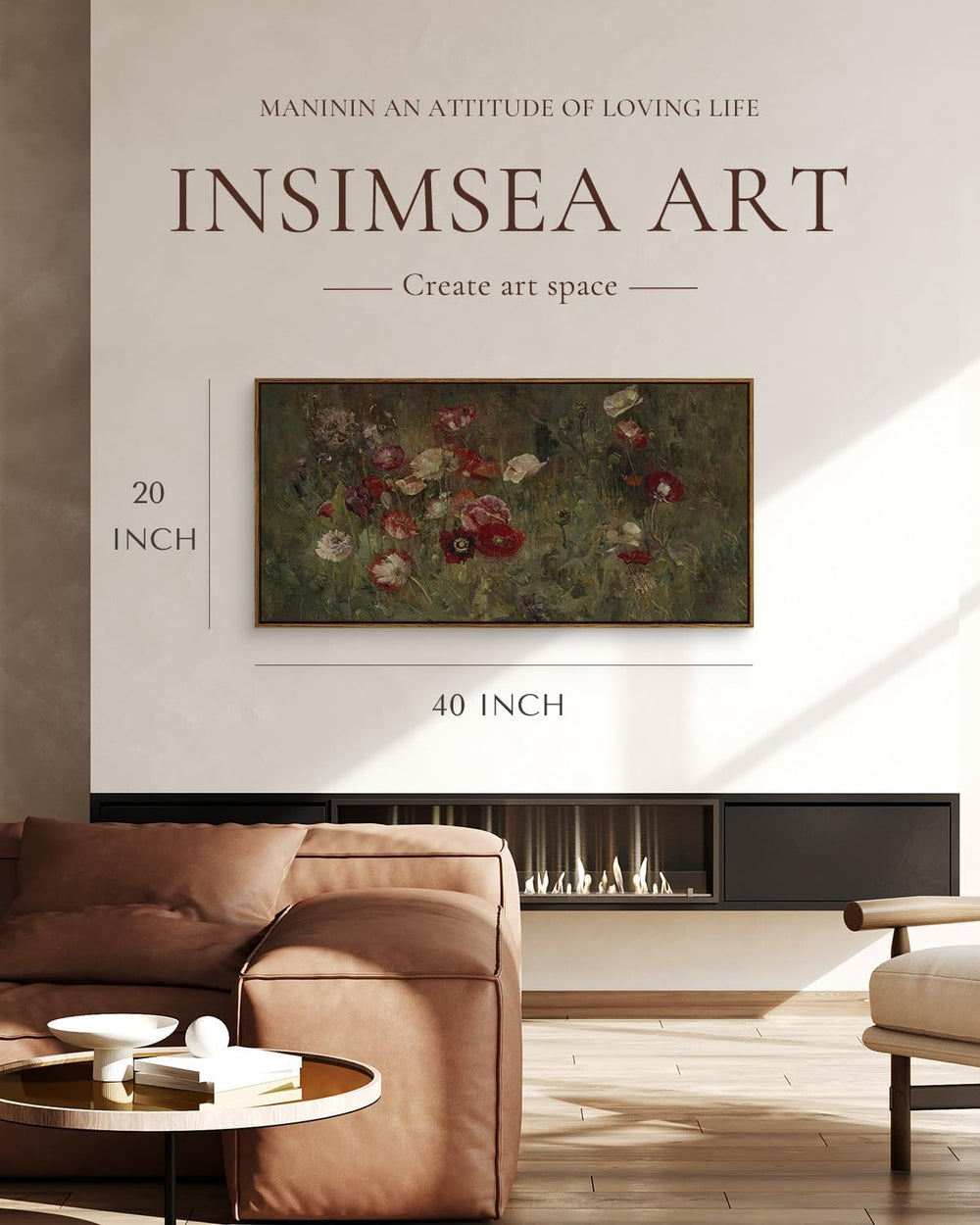 InSimSea Extra Large Framed Vintage Wall Art, Rustic Floral,40x20in