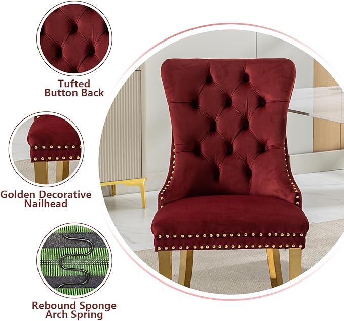 Velvet Dining Chairs Set of 6, Kitchen Chairs Set of 6, Tufted Upholstered Di...