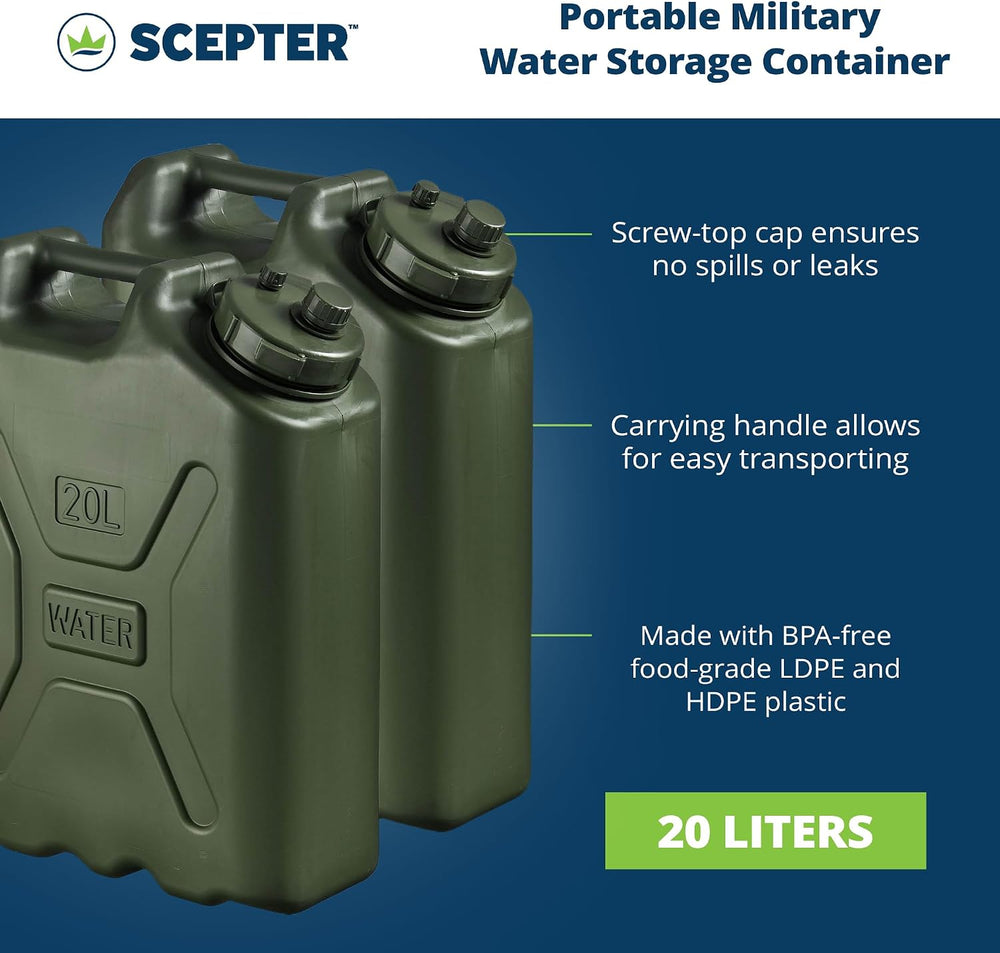 Scepter Military Style Water Container for Camping, Green, 5 Gal, 2-Pack