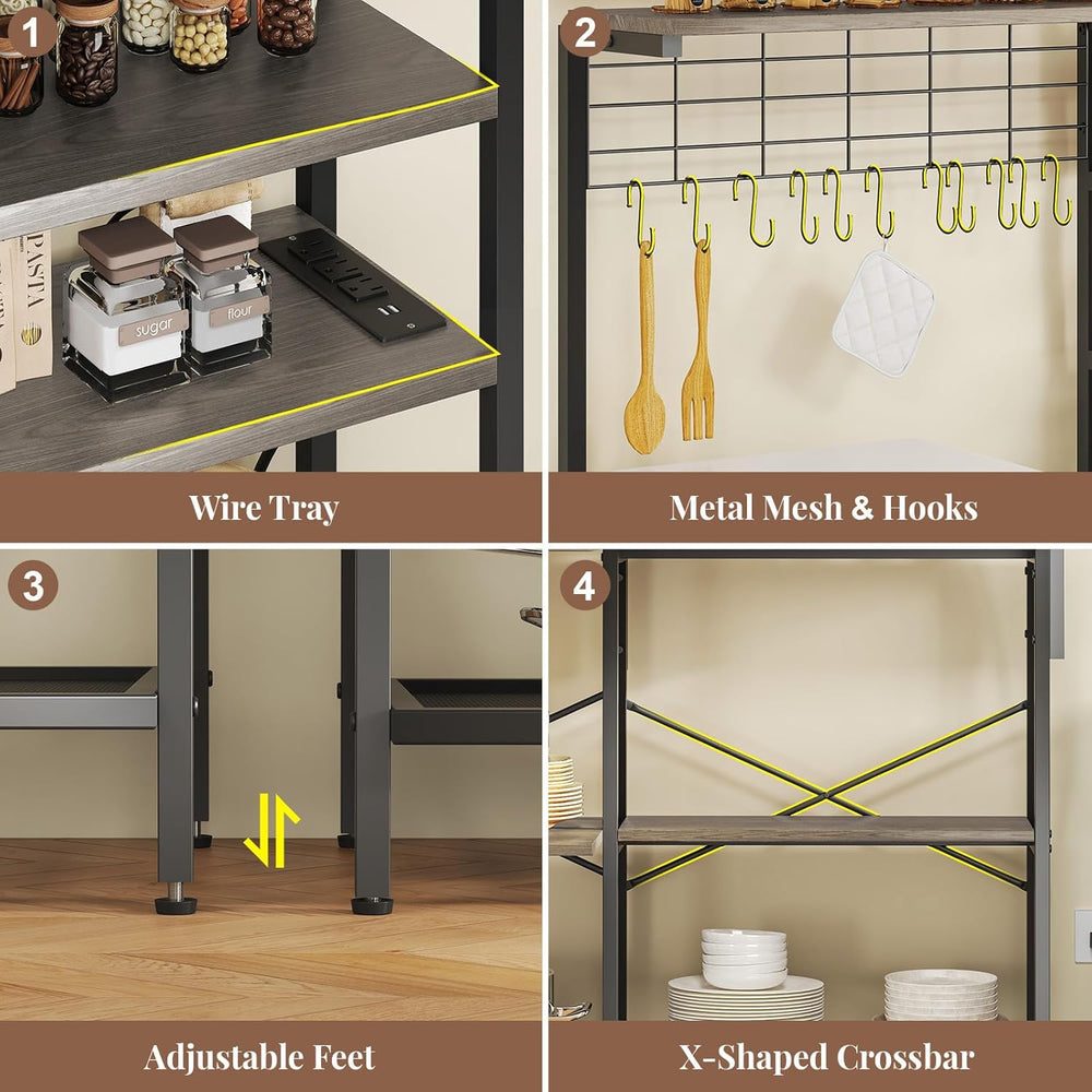 L-Shaped Bakers Rack with Power Outlet, 6-Tier Microwave Stand with Storage, ...