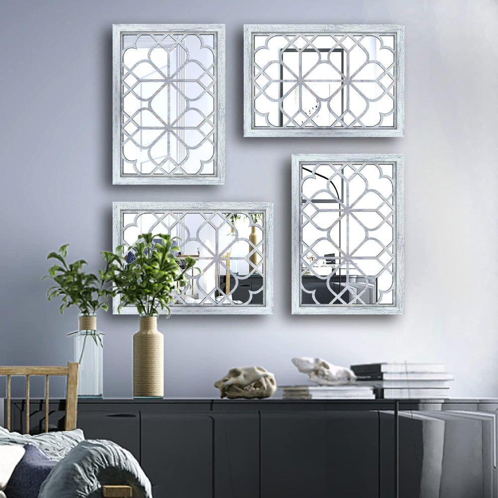Wocred Set of 2 Rectangular Wall Mirror,Gorgeous Rustic Farmhouse Accent Mirr...