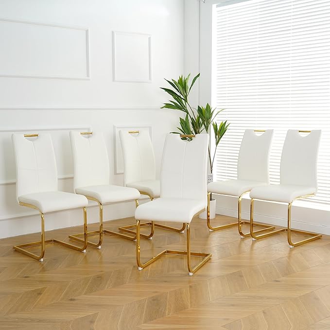 Goujxcy Dining Chairs Set of 6, Modern High Back Kitchen Chairs with Metal Le...
