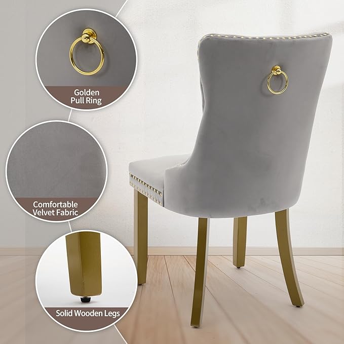 Velvet Dining Chairs Set of 4, High-end Tufted Upholstered Dining Chair with ...