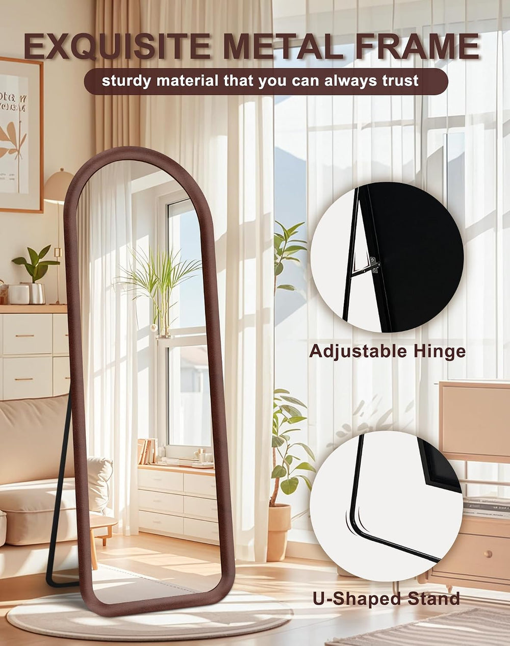 Arched Full Length Mirror, Free Standing Floor Velvet Finish Frame Mirror for...