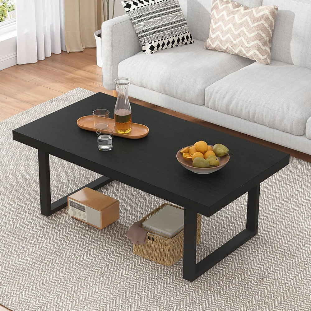 IBF Black Coffee Table,Simple Industrial Wood Center Table Black Oak 39 in