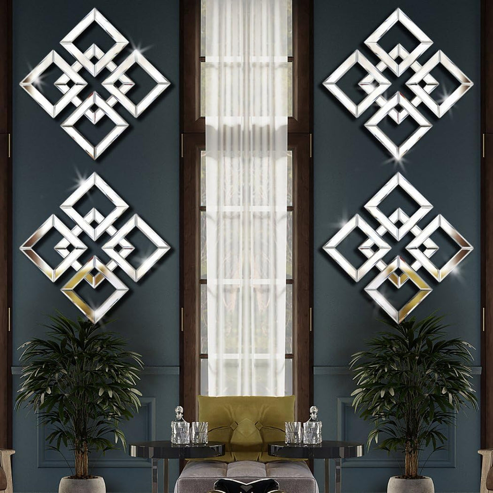 QMDECOR Silver Mirrored Wall Decor 16x16” Decorative Mirror Modern Fashion DI...