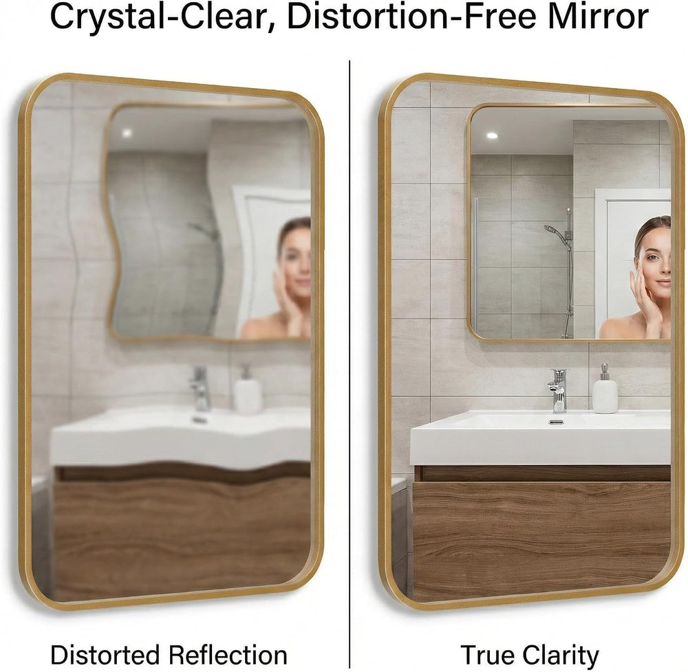 2-Pack 22x30 Inch Antique Gold Rounded Rectangle Bathroom Vanity Mirrors
