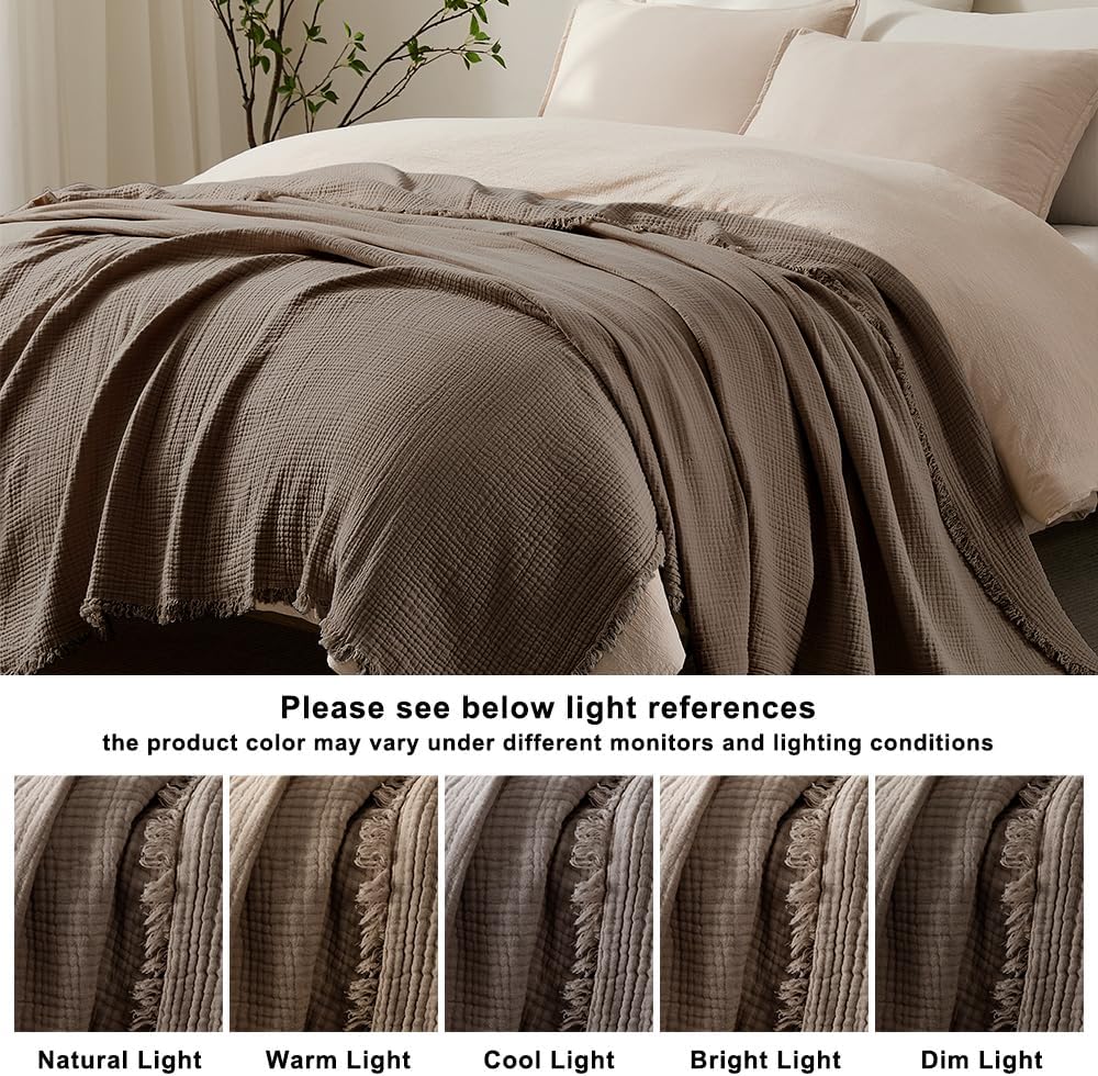 WDCOZY 100% Cotton Muslin Blanket Queen Size 4-Layer for Bed Breathable Light...