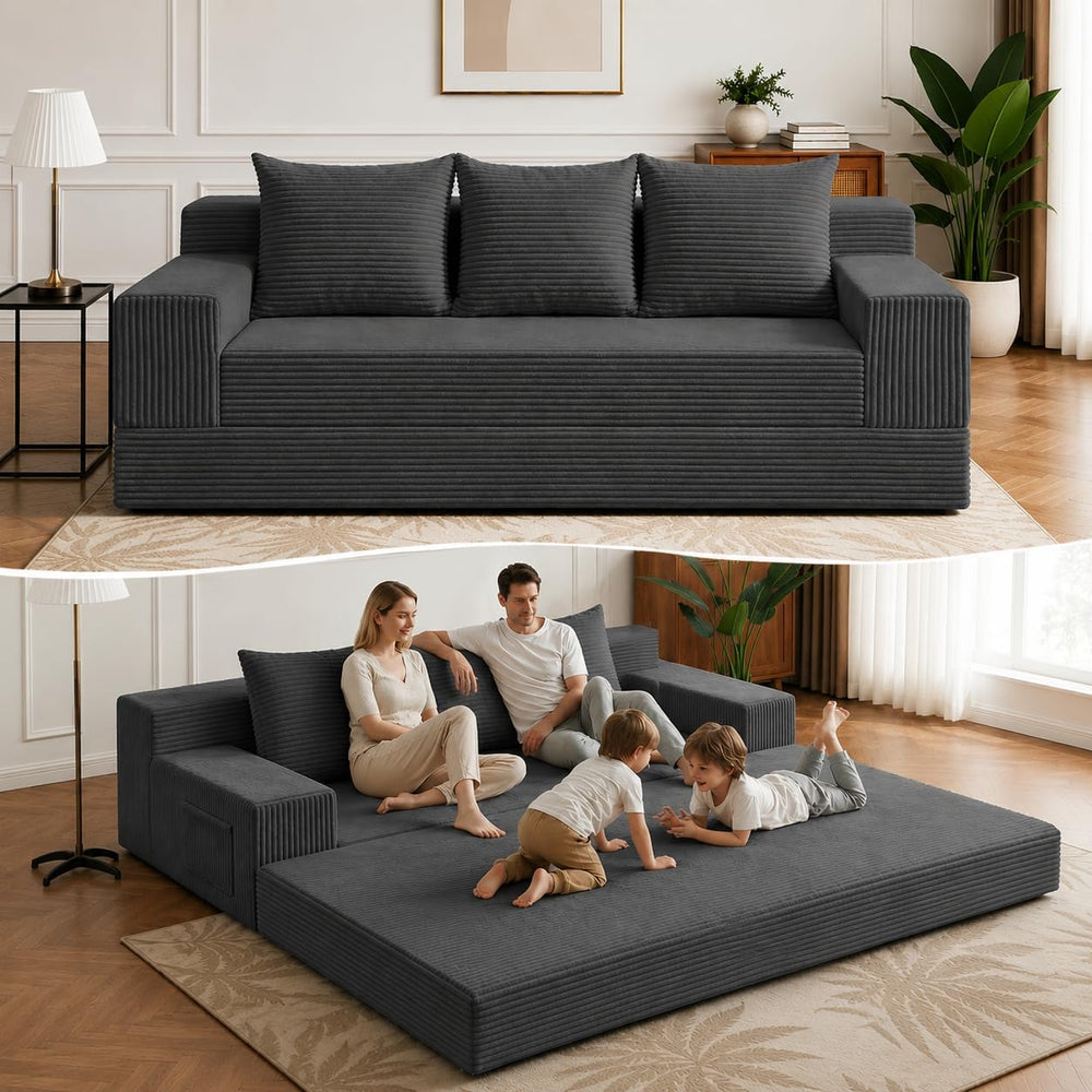 2 in 1 Convertible Boneless Couch Bed, Corduroy futon Sofa Bed, Compression F...