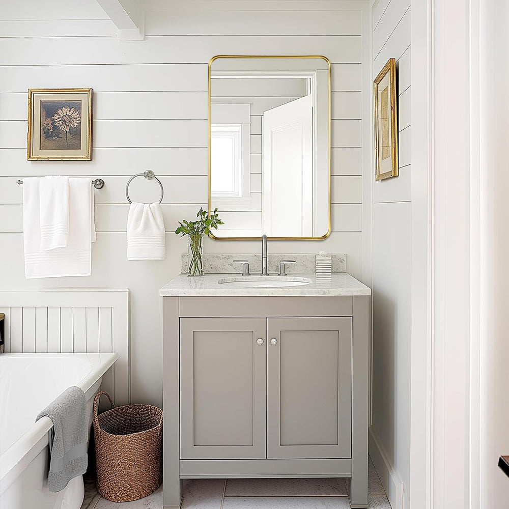 Gold Bathroom Vanity Mirror Over Sink 24x36, Large Wall Rectangle Mirror