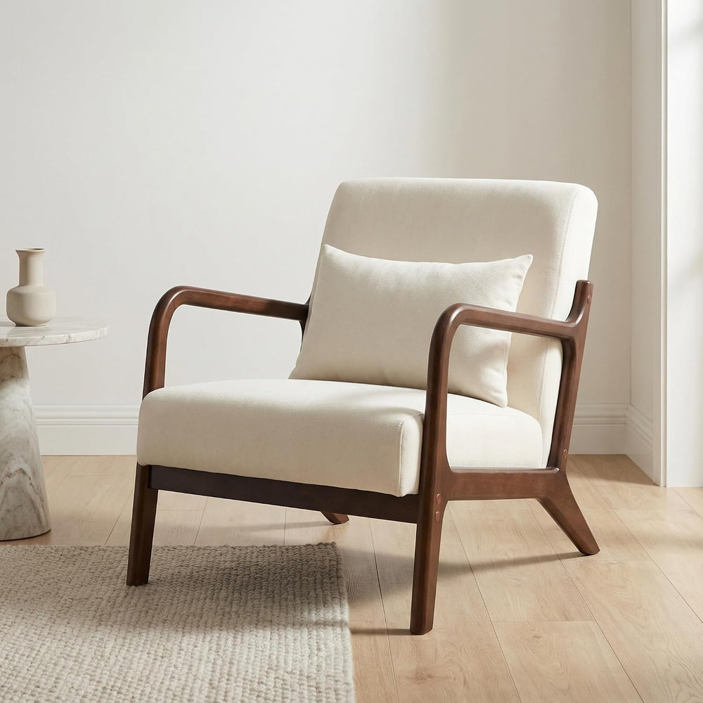Modern Accent Chair, Cotton Linen Fabric Upholstered Lounge Armchair with Sol...