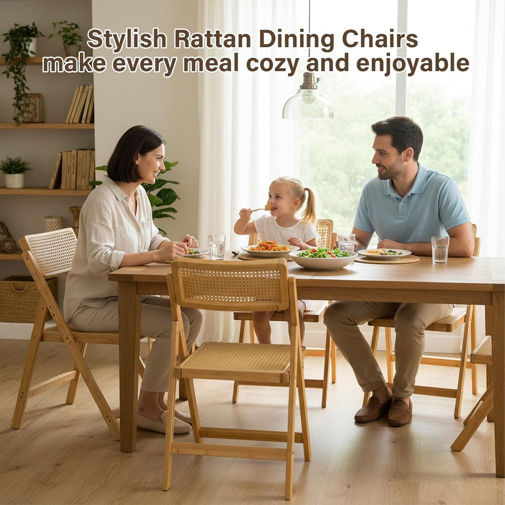 Furlide Rattan Folding Chair, Bamboo Dining Chair for Kitchen, Wood