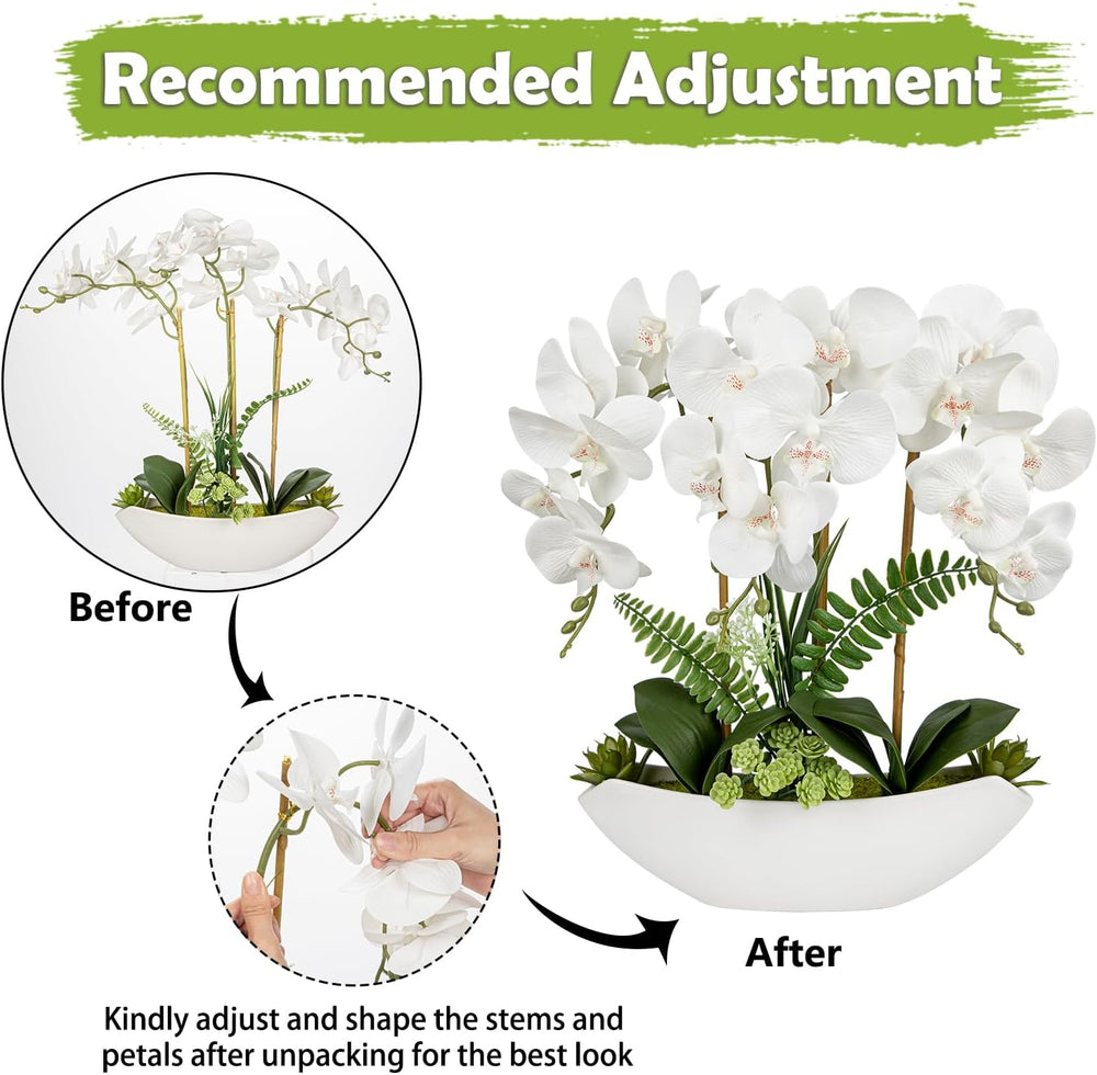 Briful Orchid Artificial Flowers 18in White Fake Orchid Silk Flowers with Cer...