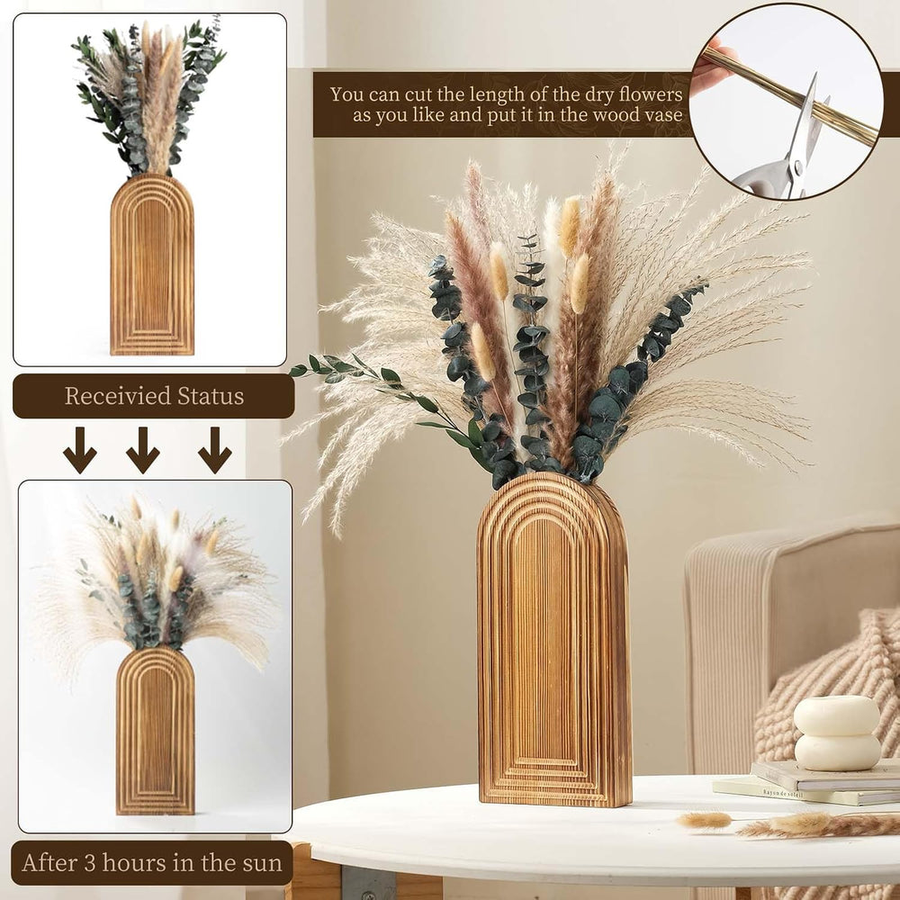 2 Pack Wooden Wall Vase Set with Pampas Grass Eucalyptus, Modern Farmhouse Bo...