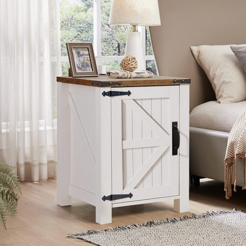 OKD Farmhouse Nightstand Set of 2 with Charging Station, 18 Inch Rustic End T...