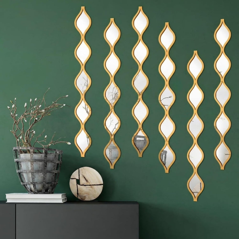 Yulejo 6 Pcs Acrylic Teardrop Mirror Wall Decor, Boho Wall Art, Gold Edge