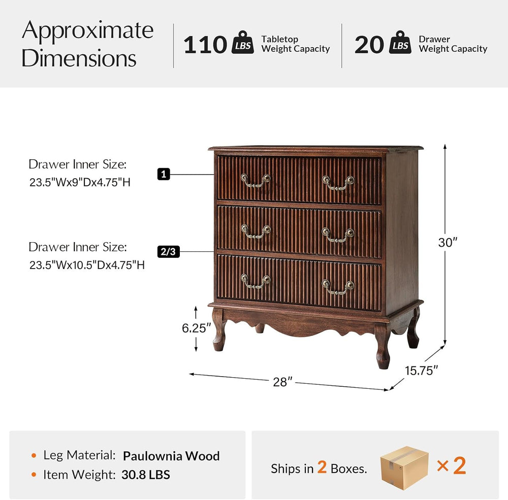 HULALA HOME Transitional Side Table Set of 2 with 3 Drawers and Charging Stat...