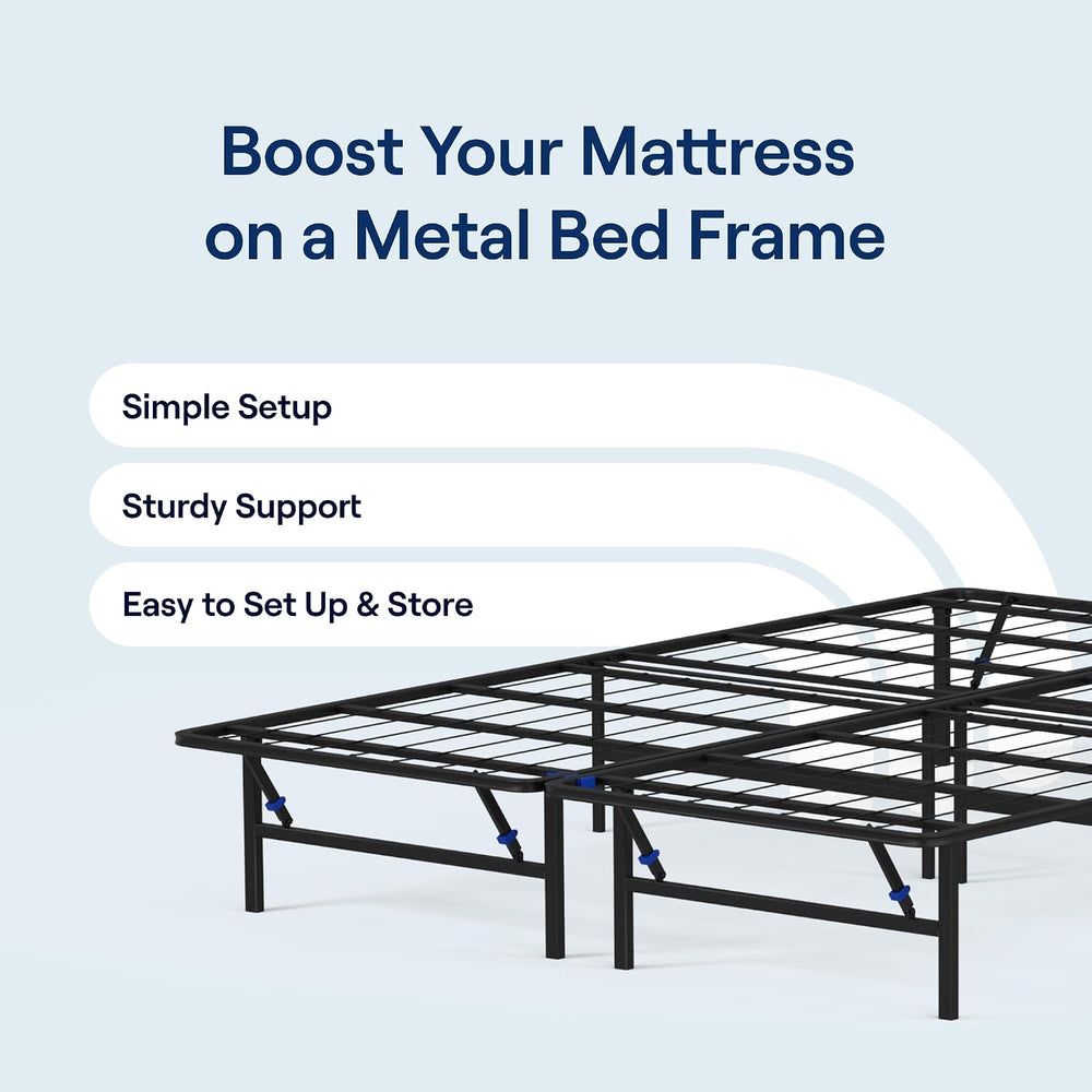 Siena Foldable Metal Platform Bed Frame, Twin XL, 14" Height, Tool-Free