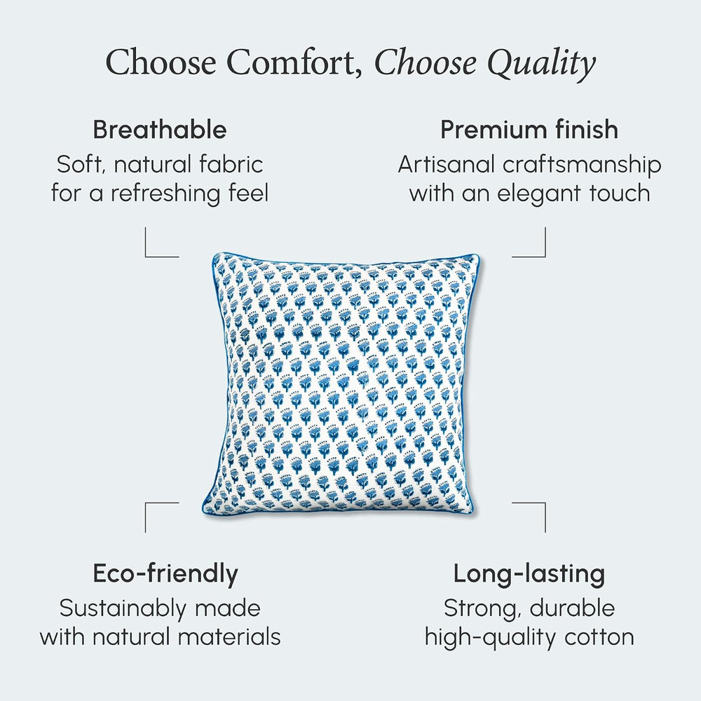 CPC Apatite Blue Block Print Throw Pillow Covers 20x20 Inch, Pack of 2