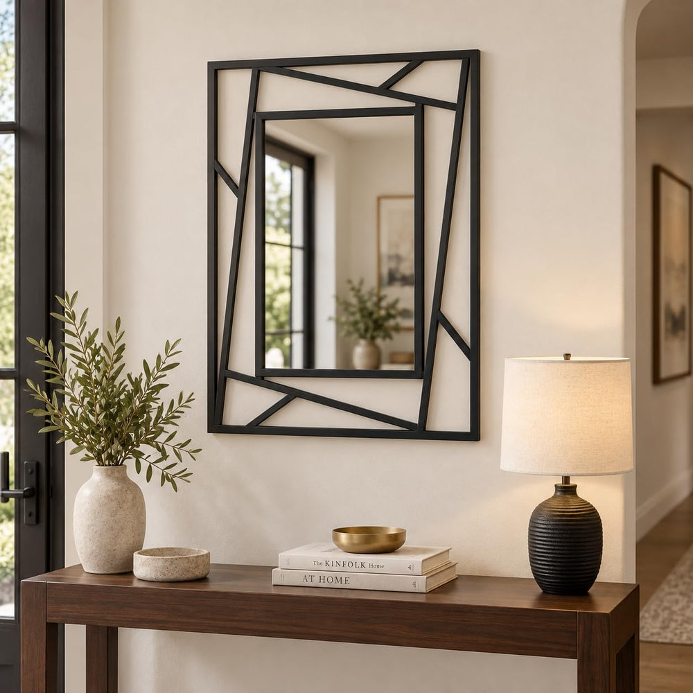 Rectangular Wall Mirror, 28''X20'' Matte Black Metal Framed F...